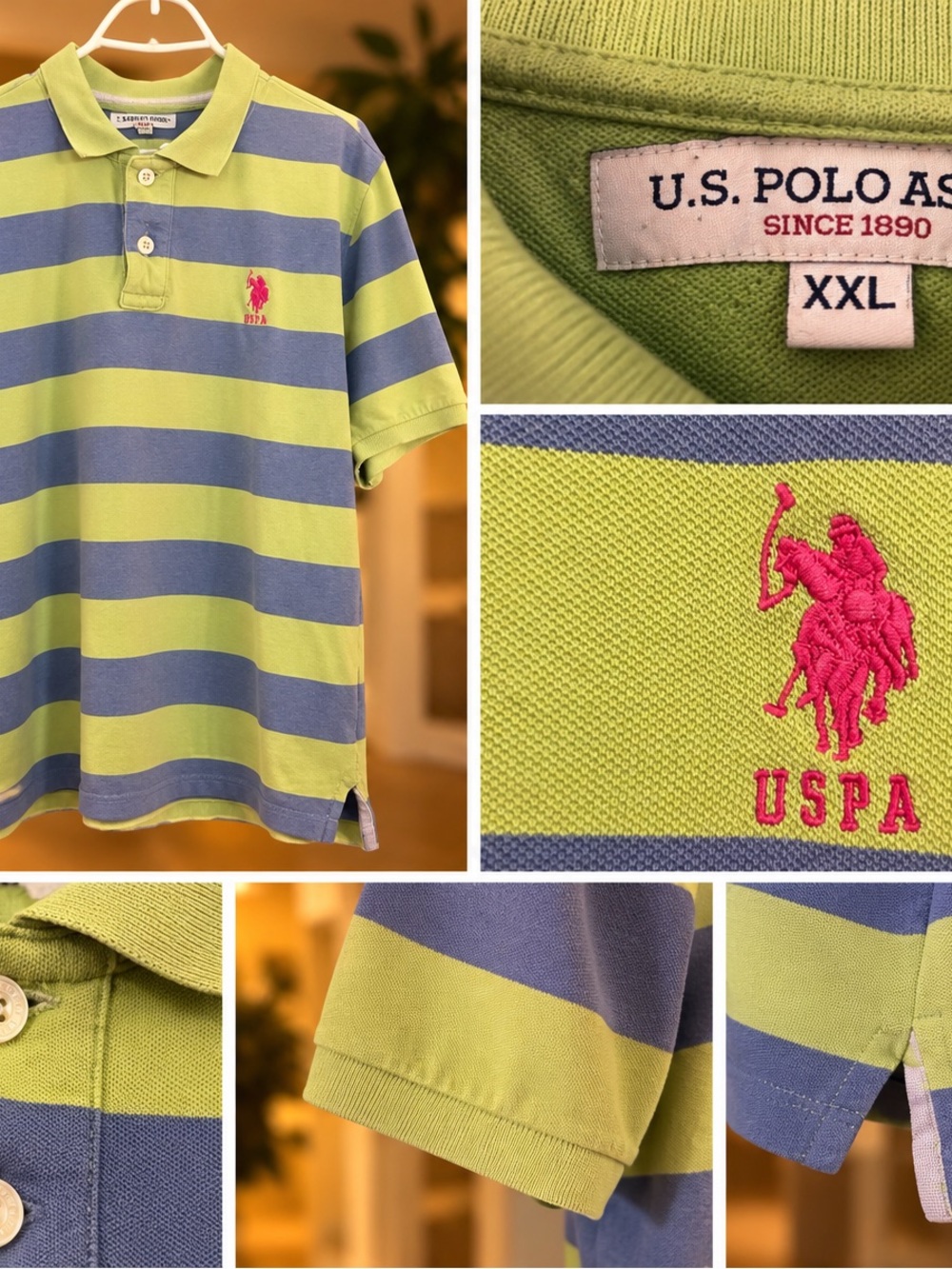 U.S. Polo Assn. Boys Lime Green & Blue Striped Polo Shirt
